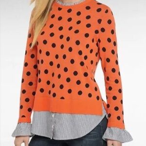 Crown & Ivy Orange Polka Dot Long Sleeve Top